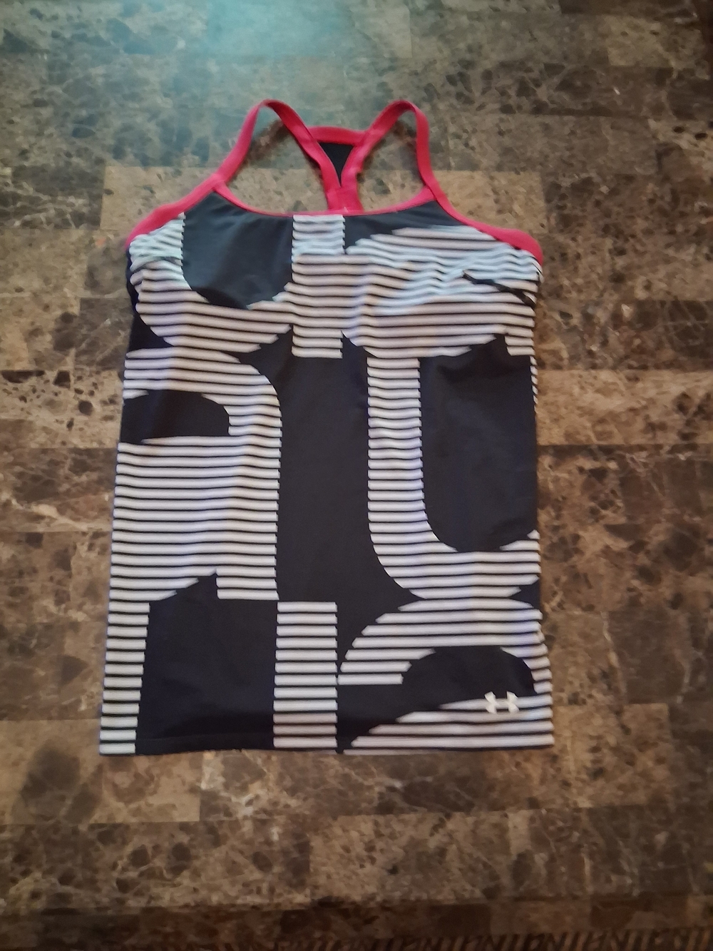Under Armour Navy & White Striped Athletic Tank with Pink Trim